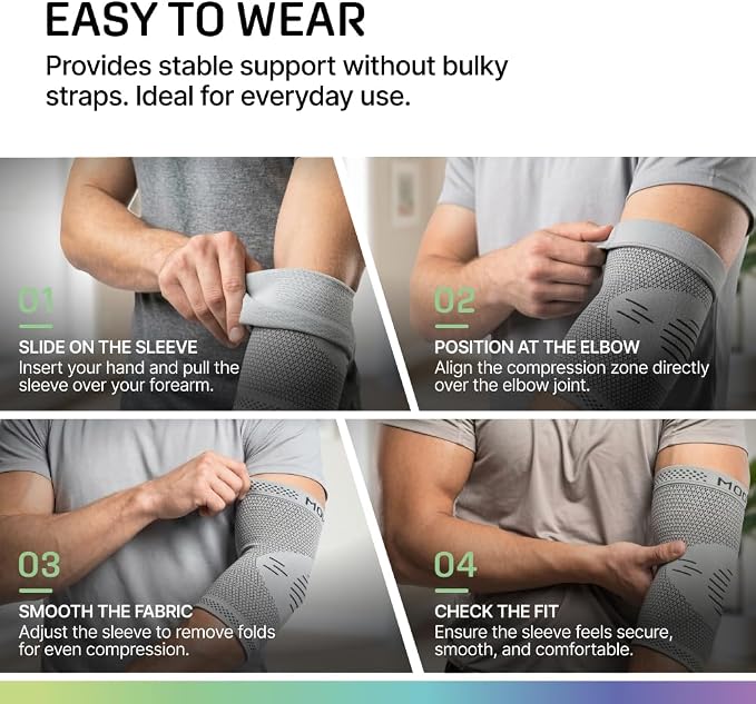 Modvel 2 Pack Elbow Brace for Tendonitis and Tennis Elbow Brace for Women and Men, Elbow Compression Sleeve for Pain Relief and Recovery – Elbow Sleeves Weightlifting Men, Sports & Workout, Arm Brace