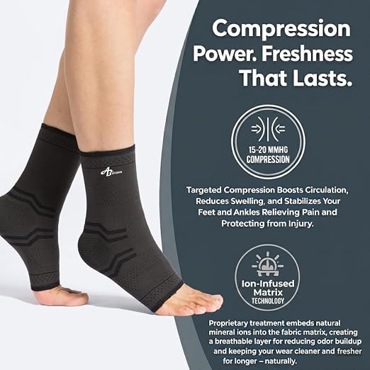 ABIRAM Ankle Brace for Men & Women - Adjustable Compression Sleeve with Wrap for Sprained Ankle, Plantar Fasciitis, Achilles Tendonitis - Breathable Support for Running, Volleyball, Basketball - L
