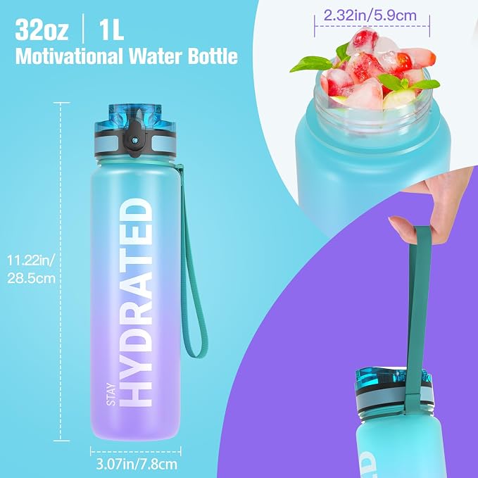 Sahara Sailor Water Bottle 32oz, Durable and Leakproof Water Bottles Motivational with Time Marker, Tritan, BPA Free, Wide Mouth with Easy Clean Brush for Gym, Travel, Home, School, Office (1 Bottle) | Bpa Free, Leakproof Wide Mouth With Fast Flow Lid ...