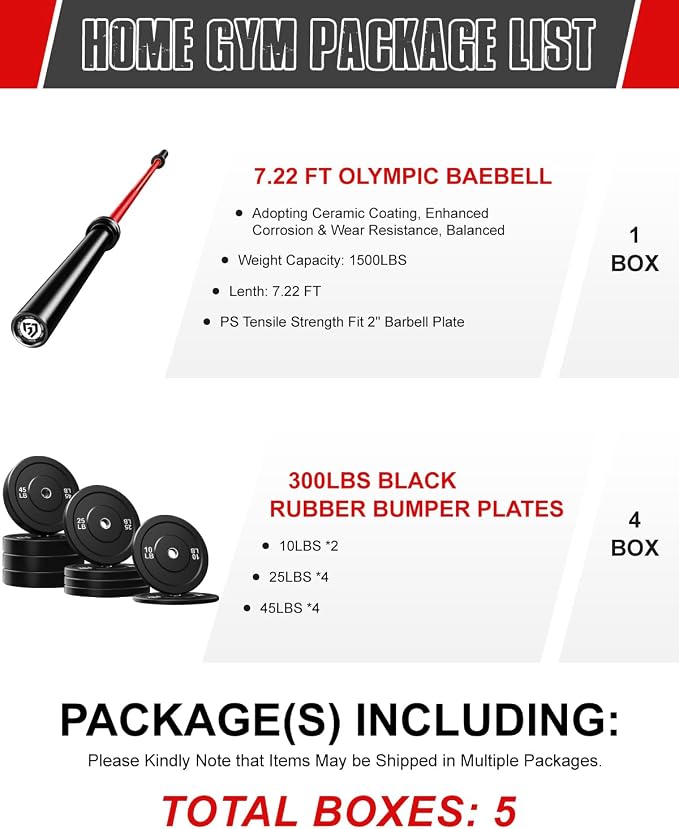 PB01 7FT Olympic Barbell, Weight Bar with Knurled Grip for Squats, Deadlifts, Weightlifting, Strength Training, Bench Press, Fits 2-inch Standard Weight Plates, 1500LB Capacity