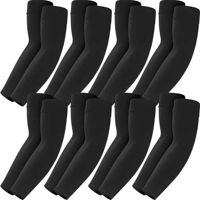 Mochabao 8 Pairs Soft Arm Sleeves, UV Sun Protection Cooling Compression Arm Covers for Outdoor Work, Sports, Men & Women
