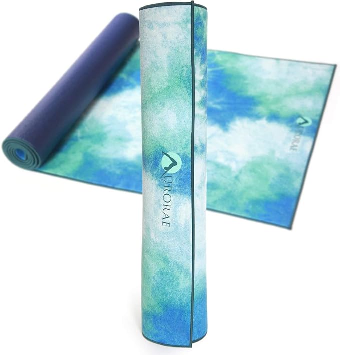 AURORAE Synergy 2in1 Hot Yoga Mat with integrated Non Slip Microfiber Towel. No Slipping No Bunching/Odor Patent Protected, Machine Washable