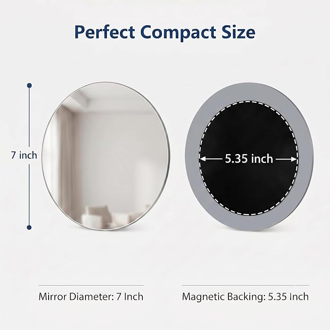 7" Magnetic Locker Mirror, Round Acrylic Mirror with Adhesive Magnetic Backing, Shatter-Resistant Lightweight Design, Portable Mirror for Dorm, Gym Locker, Office Cabinet, Travel