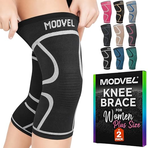 Modvel 2 Pack Knee Brace for Women - Knee Support for Walking, Knee Compression Sleeves for Pain Relief, Knee Sleeves for Women, Knee Brace for Sports, Workouts & Arthritis