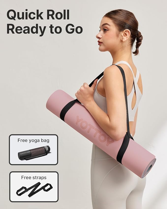 Yoga Mat,Non-Slip TPE Exercise Mat(1/4 Inch) for Pilates, Fitness & Barefoot Workouts, Home Gym Studio with Strap & Bag