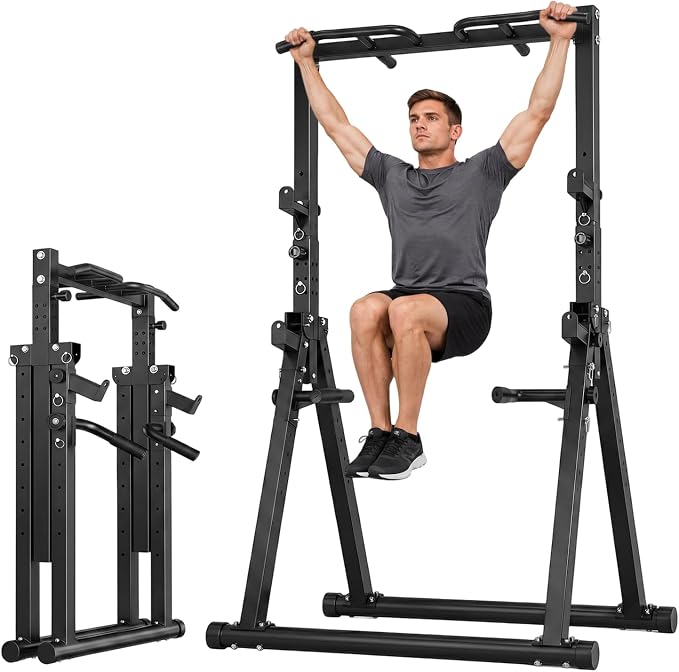 Foldable Power Tower Pull Up Bar Station, Adjustable Height | Portable Free Standing,700lbs Load Max, Adjustable Height fits Man,Woman,Power Tower Pull Up Dip Station, Multi Grips