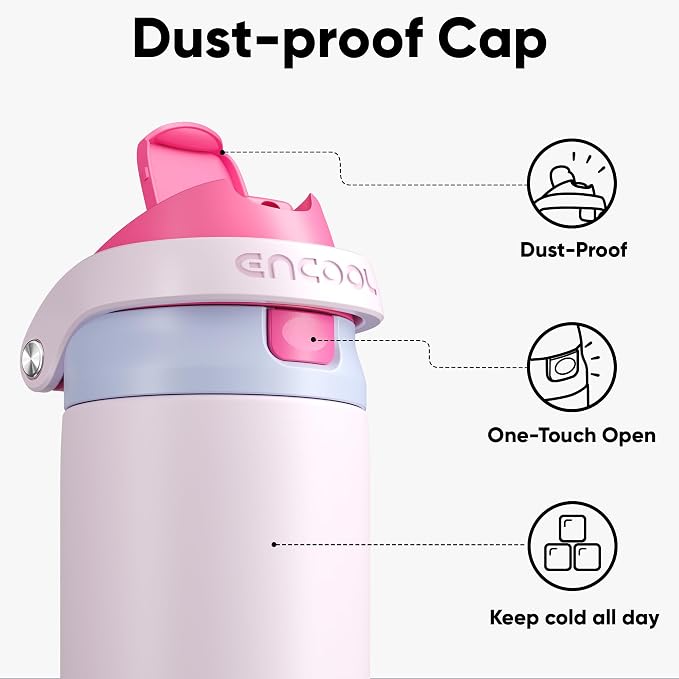 ENCOOL Leakproof Insulated Water Bottle with Straw Dual-Sip Water Bottle Bag-Safe Design for Work, Commute & Gym – Keeps Drinks Cold All Day, 32 oz, Lilac Purple