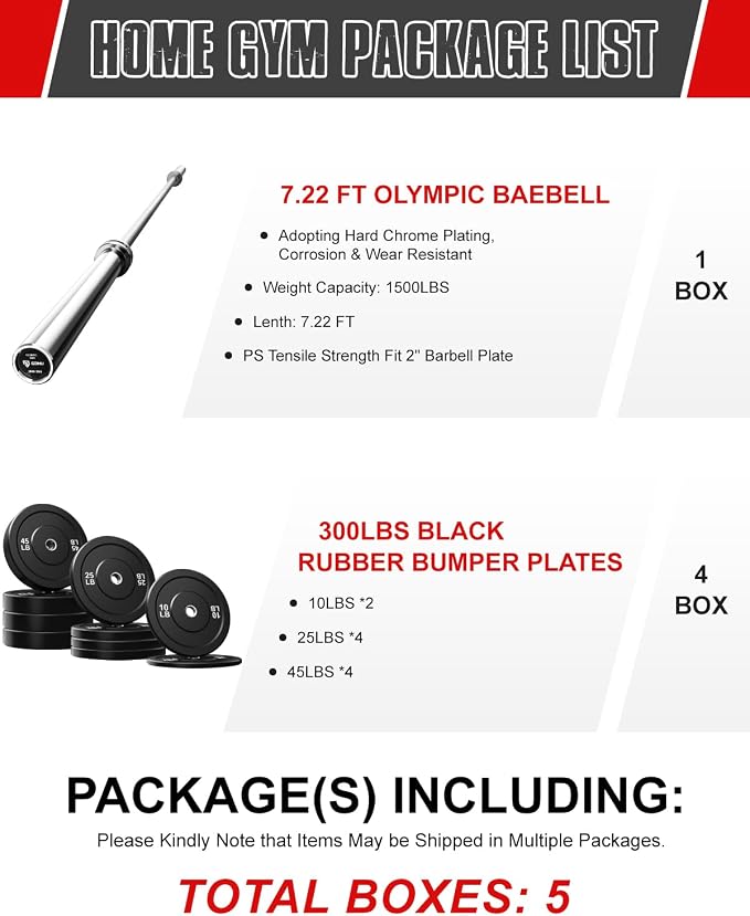 PB01 7FT Olympic Barbell, Weight Bar with Knurled Grip for Squats, Deadlifts, Weightlifting, Strength Training, Bench Press, Fits 2-inch Standard Weight Plates, 1500LB Capacity