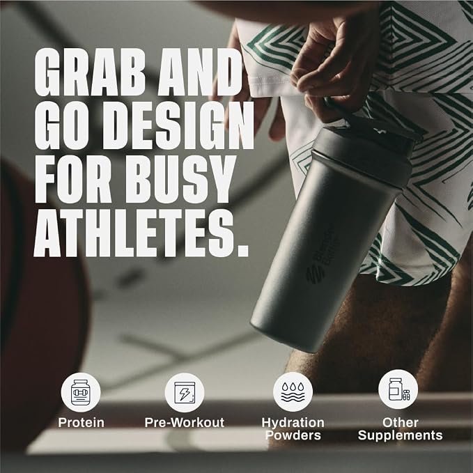 BlenderBottle Sport Sleek Shaker Cup Insulated Stainless Steel Water Bottle with Wire Whisk, 25-Ounce, Smokestack (Black/Grey)