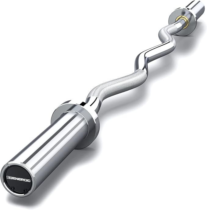 47” Solid Steel Olympic Curl Bars, 500LB | EZ and Super EZ curl bars with knurled grips, rotating sleeves, solid steel build, and 2-inch Olympic plate compatibility