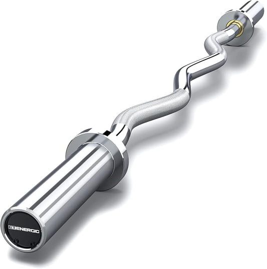 47” Solid Steel Olympic Curl Bars, 500LB | EZ and Super EZ curl bars with knurled grips, rotating sleeves, solid steel build, and 2-inch Olympic plate compatibility