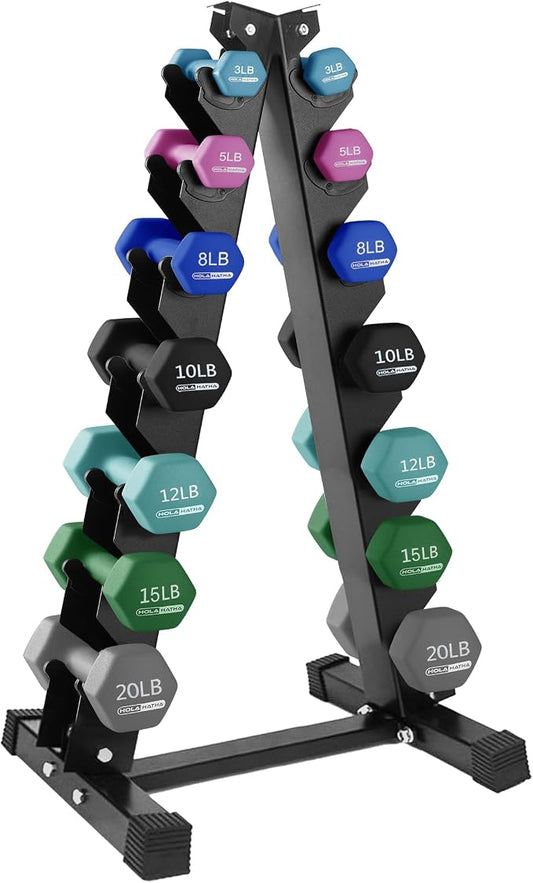 HolaHatha 1, 2 and 3 lb Neoprene Dumbbell Strength Training Weight Set with Rack