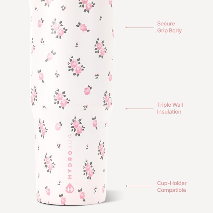 HydroJug Sport 32 oz Insulated Stainless Steel Water Bottle, Wildrose