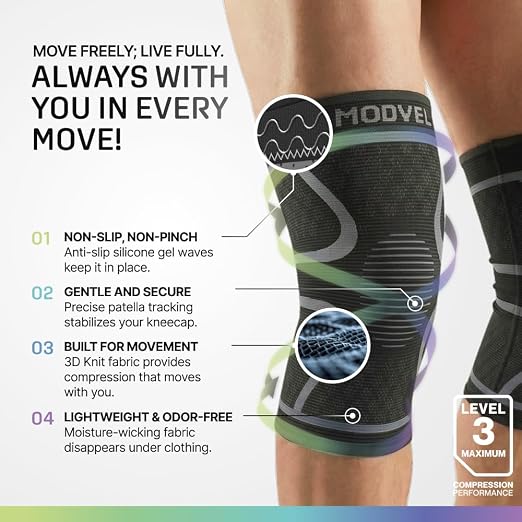 Modvel 2 Pack Knee Brace for Women - Knee Support for Walking, Knee Compression Sleeves for Pain Relief, Knee Sleeves for Women, Knee Brace for Sports, Workouts & Arthritis