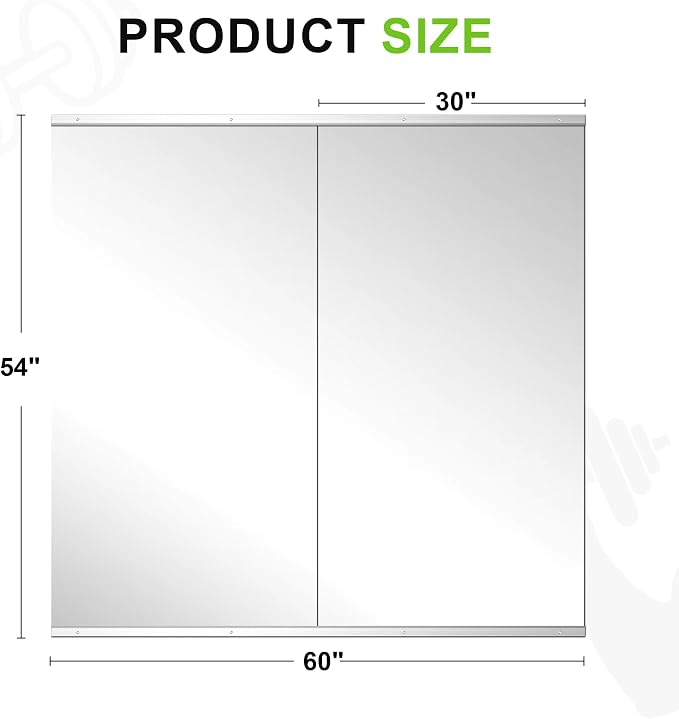 FICTOR Home Gym Mirror for Wall, 54"x30"x2 PCS Workout Mirrors for Home Gym | Shatterproof Tempered Glass, Frameless Full Length Body Mirror for Garage, Dance Studio, Yoga Room, Bedroom