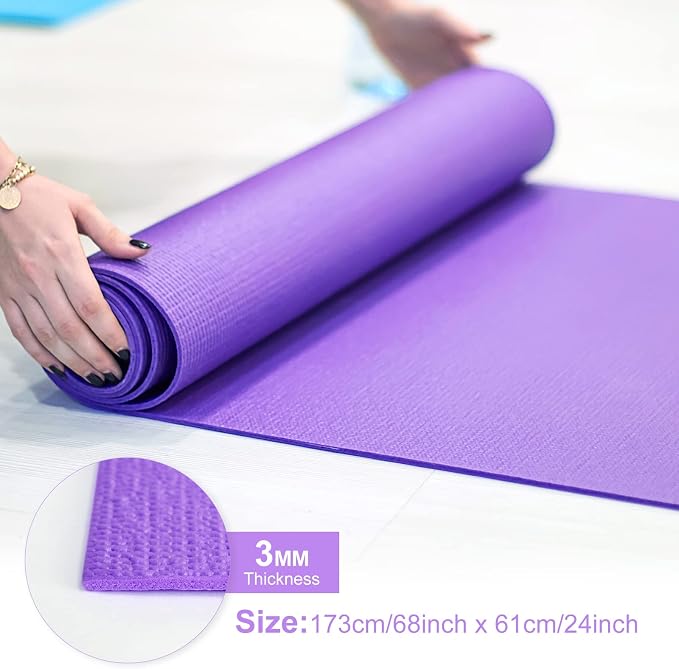 Funtery 3 mm Thin Yoga Mats Bulk, 68 x 24 Inches Lightweight PVC Exercise Mats Non Slip Workout Fitness Pads for Yoga Pilates Stretching Classes Gym Home Studio
