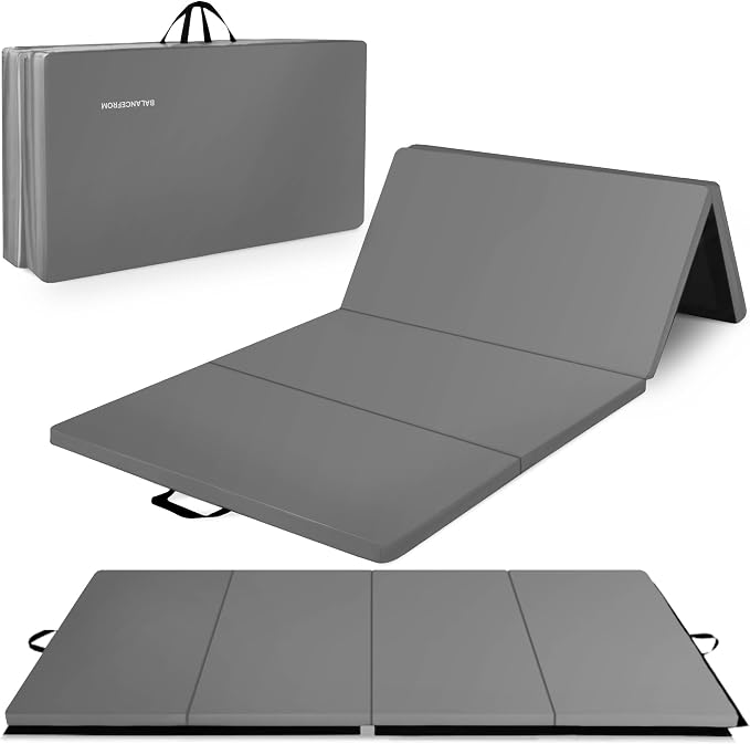 BalanceFrom 10x4 Feet 4-Panel Folding Gymnastics Mat – 2-Inch Thick Pad with Vinyl Surface and Carrying Handles for Tumbling, Yoga, Pilates, Home Workouts, and Martial Arts