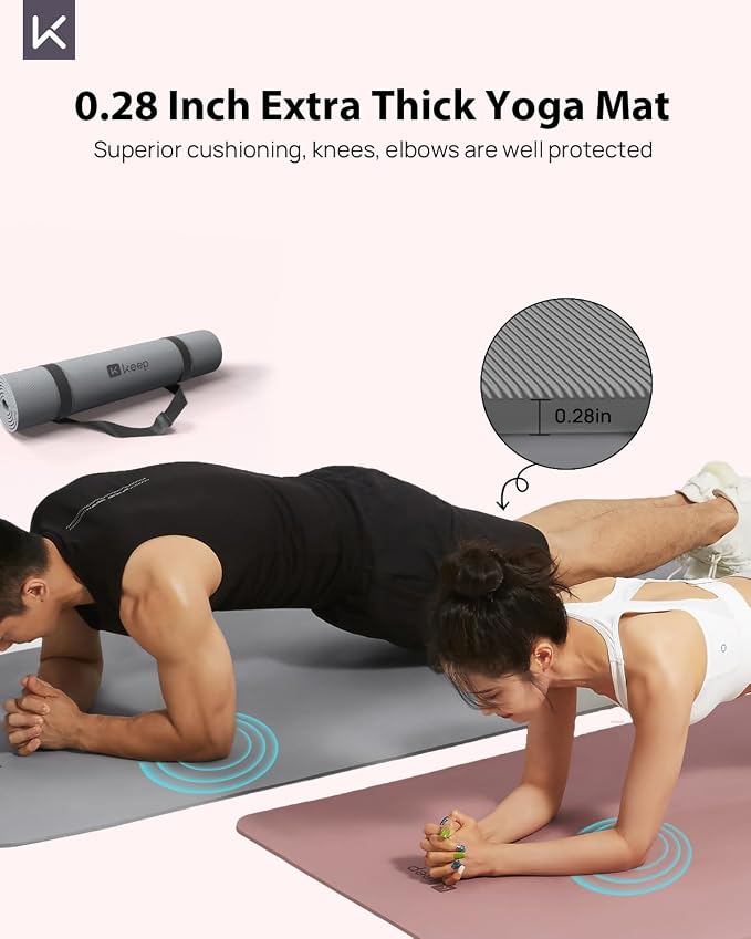 KEEP Extra Wide Yoga Mat, 7mm Thick 72" x 32" Exercise Mat | 7mm thick Extra wide yoga mat with carry strap for home workout, yoga, exercise and Pilates