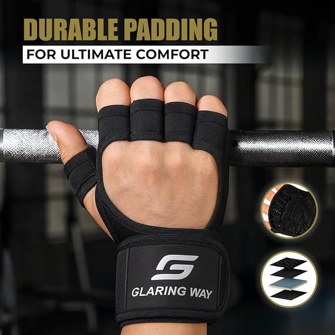 Gym Workout Gloves for Women and Men | Silicone grip fingerless, open back vents, neoprene, non-slip, palm, thumb protection for cross training, pull ups, cycling