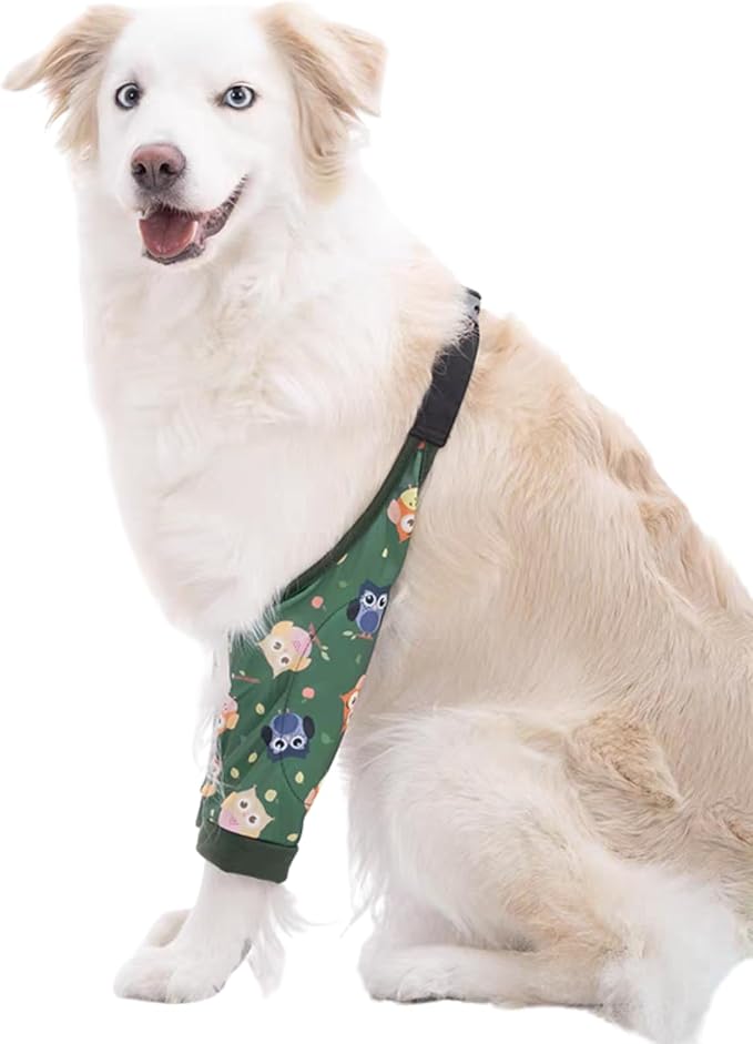 HDKUW Dog Elbow Protector, Dog Front Leg Recovery Sleeve for Prevent Licking Wound, Elbow Sleeves with Mesh Pad for Medium Large Dogs Owl 3XL