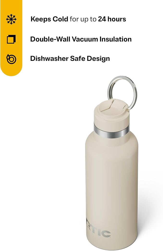 RTIC 16oz Journey Water Bottle, Ceramic Lined, Beach | Stainless Steel Metal, Insulated for Hot and Cold Drinks, Sports, Travel and Camping