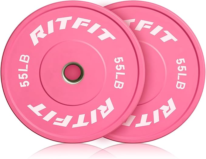 RITFIT Pink Olympic Bumper Plates with Steel Insert for Home Gym | High-Density Rubber with Low Bounce, 2-Inch Olympic Bore with Steel Insert, Pink Color for Strength Training
