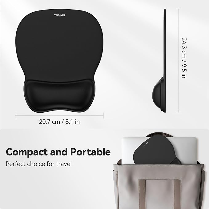 TECKNET Gel Ergonomic Mouse Pad with Wrist Rest, Non-Slip PU Base, Black | Comfortable Gel Cushion, Pain Relief, Smooth and Waterproof Surface, Mouse Pad with Wrist Rest for Office, Gaming and Study