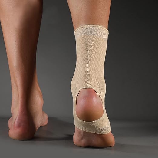 SPOTBRACE Ankle Brace Compression Sleeve, Ankle Support For Women Men 2Pack | Elastic, Open Heel, Beige, Breathable, Thin, Soft, Foot Compression Sock Wrap for Swelling, Plantar Fasciitis, Sprain, 2XL