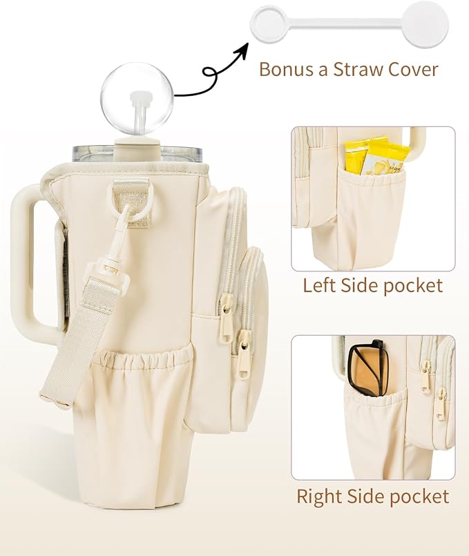 sportsnew 30/40oz Crossbody Water Bottle Holder Anti-Tip Tumbler Carrier | Lightweight Bottle Sling Fits Handled Tumbler w/ Phone Pocket, Adjustable Strap, Insulated Lining, Hands-free for Hiking Gym