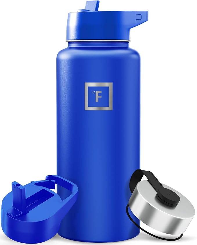 IRON °FLASK 32 oz Wide Mouth Water Bottle with 3 Lids | Insulated Stainless Steel Sports Water Bottle with 3 Leakproof Lids - BPA Free, Cold 24 Hrs, Sweat Free (Cobalt)