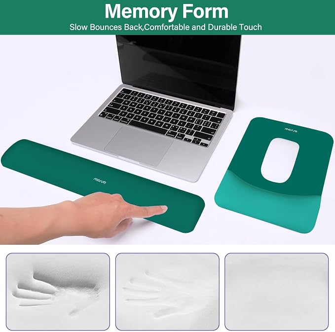 MOSISO Wrist Rest Support Mouse Pad & Keyboard Set, Teal Green | Rectangular Ergonomic Mousepad, Non-Slip Base, Home/Office Pain Relief & Easy Typing, Neoprene Cloth & Raised Silicone Lining