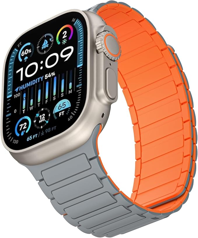 Magnetic Band Compatible with Apple Watch Ultra 3/2/1 Band for Men 38mm 40mm 41mm 42mm, Silicone Sport Waterproof Loop Strap Magnet Link for iWatch Series SE 11 10 9 8 7 6 5 4 3 2 1