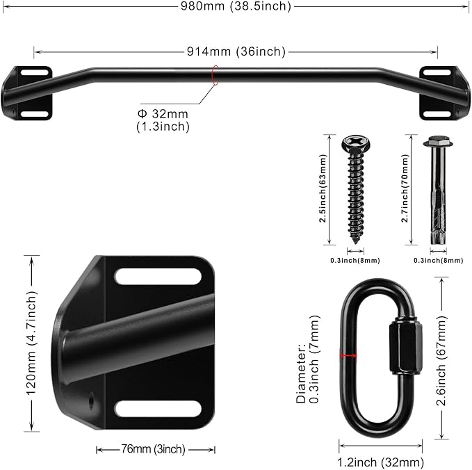 SELEWARE Heavy Duty Welded Pull Up Bar Wall/Joist/Ceiling Mount Chin Up Bar | Multifunctional Pull-up Bars w/Resistance Band Hooks for Home Gym Strength Training, Sturdy Steel Construction Support 500 lb