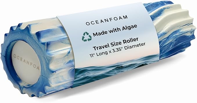Oceanfoam Ripple Travel Foam Roller (11" x 3.35") Firm Mini Foam Roller for Physical Therapy, Deep Tissue Massage, Back Pain - High Density, Ergonomic Wave Textured - Yoga, Exercise (Royal Marbled)