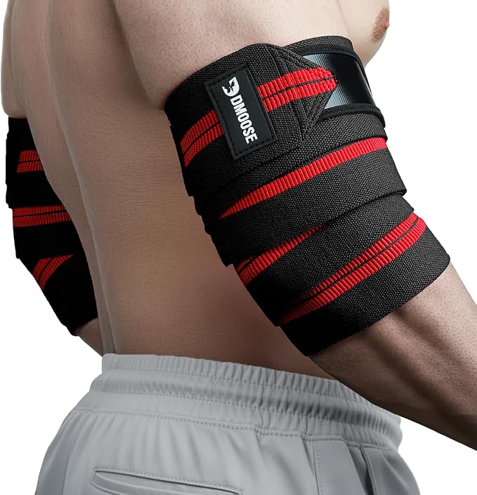 DMoose Fitness Elbow Wraps for Weightlifting (Pair) - 40'' Adjustable Strap for Gym Workout & Bench Press, Compression Elbow Sleeves for Tendonitis, Joint Support, Powerlifting & Deadlifts
