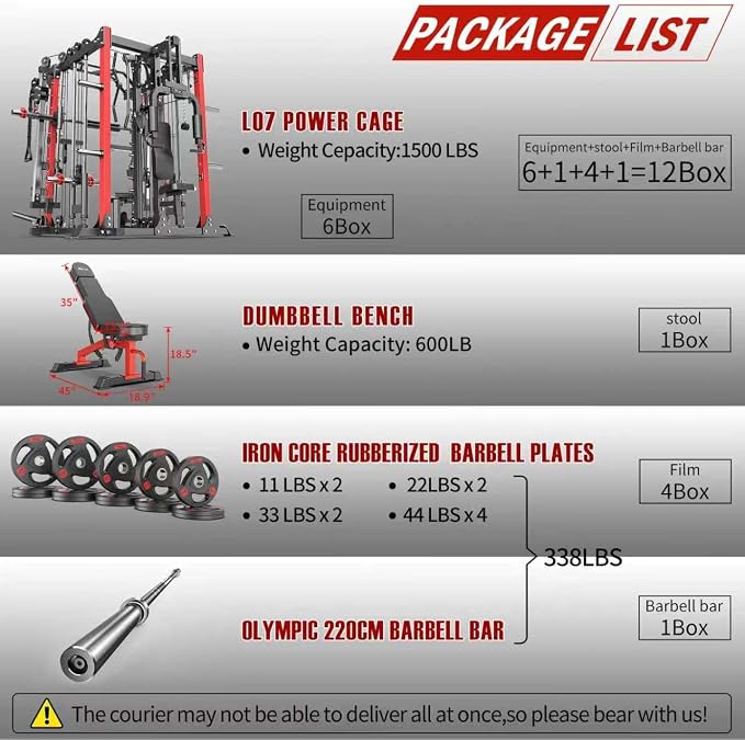 Multi-Purpose Squat Rack,Smith Machine Weight Rack Set with Cable Crossover System, Home Gym Power Racks, Power Racks and Packages