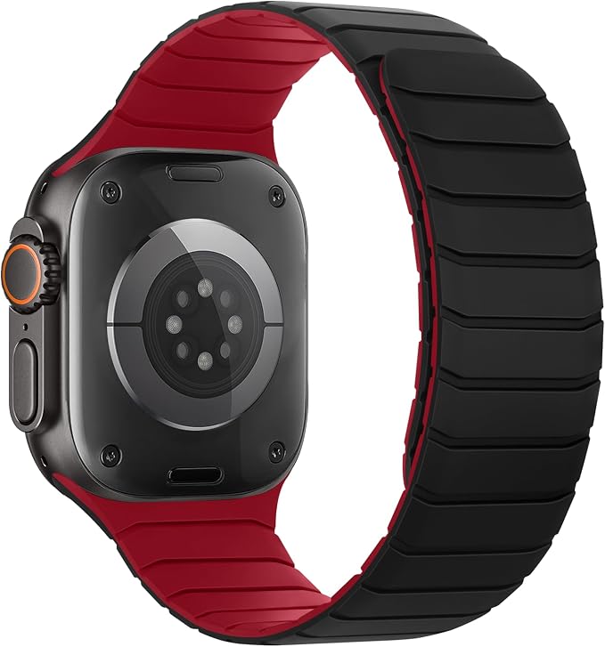 Tasikar Magnetic Bands Compatible with Apple Watch 42mm(Series 11/Series 10) 41mm 40mm 38mm Soft Silicone Replacement Loop Wristband for iWatch SE Series 11 10 9 8 7 6 5 4 3, Black-Red