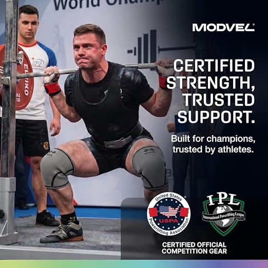 Modvel Strength 7mm Knee Sleeves (Pair) for Weightlifting & Powerlifting (USPA, IPL Approved) | High-Performance Knee Compression Support For Squats, Weight Lifting - Men and Women