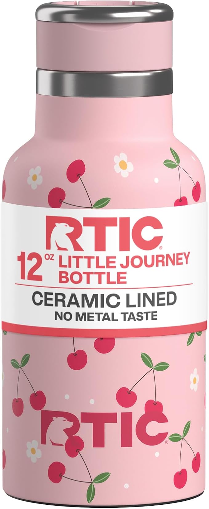 RTIC Little Journey Water Bottle with Straw, Ceramic-Lined, Insulated, Stainless Steel, Metal, Double Wall Vacuum-Insulation, Leak-Proof Lid, BPA-Free Water Flask for Sports, Travel, Sweet Cherries