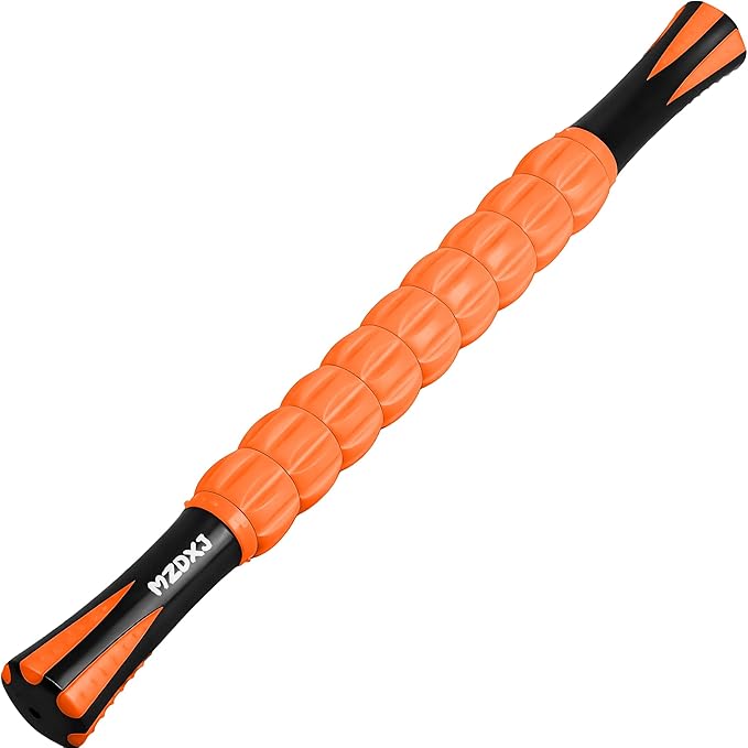 Muscle Roller & Massage Roller Stick for Athletes - Lymphatic Drainage Support, Relieves Muscle Soreness, Cramping & Tightness - Targets Legs, Arms, Back & Calves （Orange Wheel）