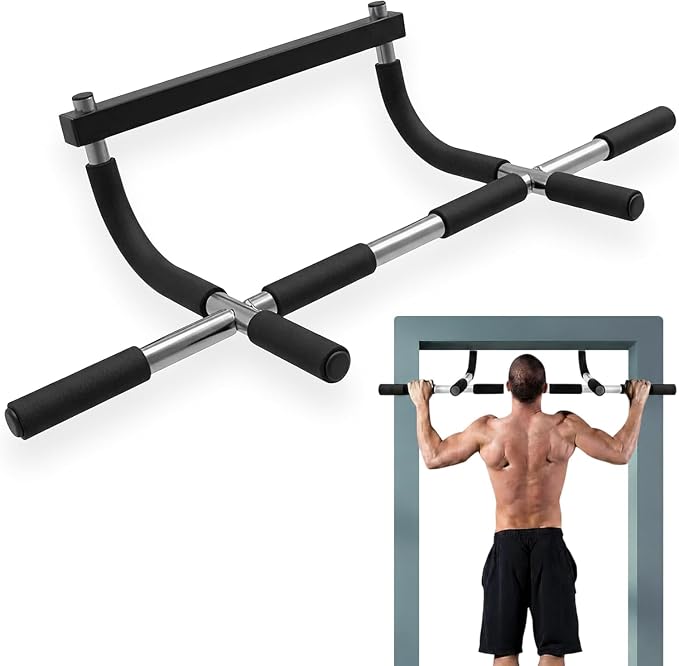 Iron Chin Up & Pull Up Bar Gen. 1, Heavy Duty Doorway Pull Up Bar with 9 Grip Positions, No Screws, Fits 24"-36" Doorways, Supports 440 lbs, Home Gym Equipment for Upper Body Strength