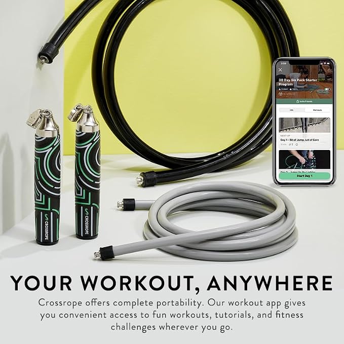 Crossrope Get Strong Weighted Jump Rope Set for Strength | Power Handles with 1 and 2 lb weighted ropes to build power and endurance. Designed for full-body, strength-focused workouts.