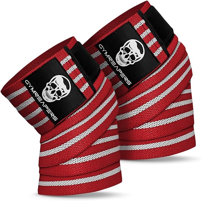 Gymreapers Knee Wraps for Squats and Powerlifting 72 Inch Compression Wraps with Strap for Men & Women Weightlifting Support