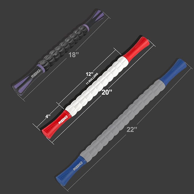 Muscle Roller Massage Roller Stick- Deep Tissue Fascia Blaster for Myofascial Pain Relief, Lymphatic Drainage & Body Sculpting, Handheld Physical Therapy & Recovery Tool (Red White inch)