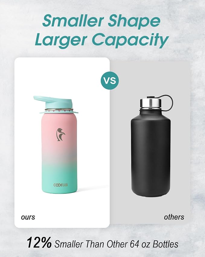 Coolflask 32 oz Water Bottle Insulated Stainless Steel with Strap | Metal Water Flask with Straw & Spout Lids, Triple-Wall, Cold 48+h, Dishwasher Safe, Leakproof, BPA-Free, for Gym & Hiking