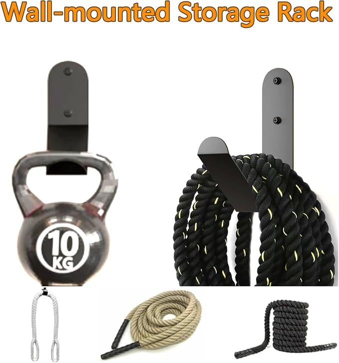 Yuleimy Extra Heavy Duty Battle Rope Storage Hanger Wall Mount, 1 Pack | Large Steel Battle Ropes Hook for Home Commercial Gym, Garage Organizer, Holds 100 lbs, Matte Black Powder Coating