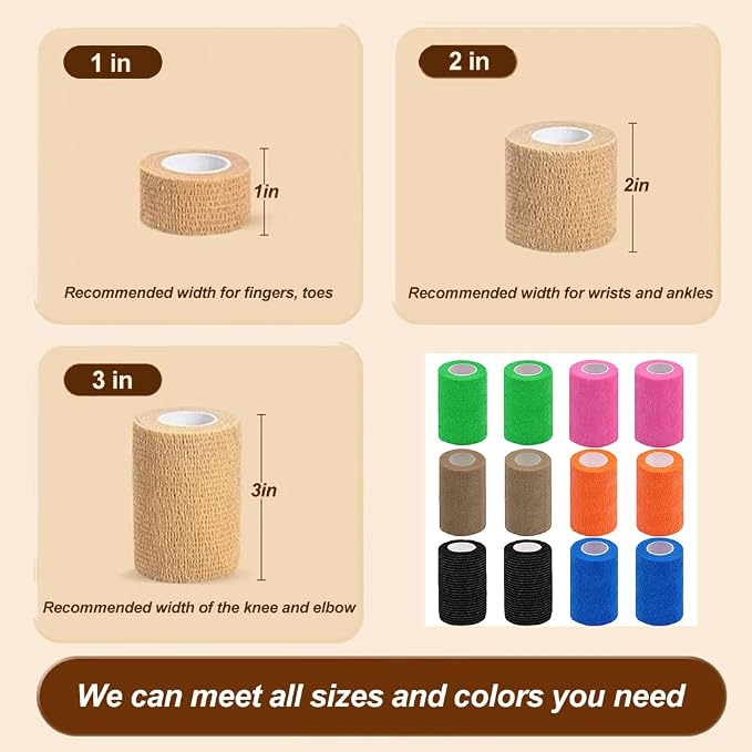 Self Adhesive Bandage Wrap, 3 Inches, 12 Pack | Black Elastic Cohesive Bandage for Sports,Wrist,Ankle,Vet Wrap,Grip Tape
