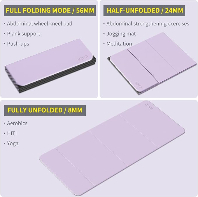 Foldable Yoga Mat Extra Large 74"×31.5" | Double-Sided Non-Slip,Extra Wide Foldable Design,8mm Extra Thick,Exercise Mat for Home, Studio and Travel Use