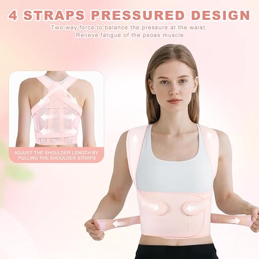 Back Brace Posture Corrector for Women and Men, Adjustable Shoulder Straightener Full Lumbar Support Belt, Upper and Lower Back Pain Relief, Scoliosis Hunchback Hump Thoracic Spine Corrector (Pink S)