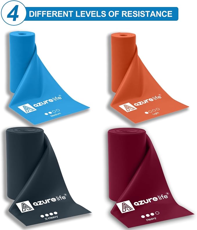 A AZURELIFE Professional Individual Exercise Resistance Bands, Single 5, 6,7 Ft or 8 Yards Elastic Bands, Non-Latex Stretch Bands for PT, Yoga, Pilates, Rehab, at-Home or The Gym Workouts